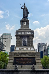 Monument to CuitlaÂ¡huac along Paseo de la Reforma in Mexico City, Mexico. CuitlaÂ¡huac was the leader of the Aztec city of Tenochtitlan during the Spanish Conquest.