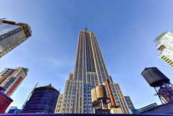 View looking up of the Empire State Building in New York City.