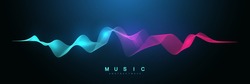 Music abstract background. Music wave poster design. Sound flyer with abstract gradient line waves, vector concept.