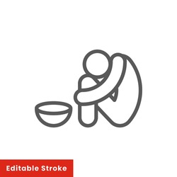 Poverty line icon. Simple outline style. Homless, beggar, hunger and poor concept. Vector illustration on white background. Editable stroke EPS 10