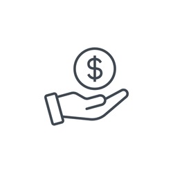 Salary, sell, money, business, buy, hand line icon. Simple outline style. Save, cash, coin, currency, dollar, finance concept. Vector illustration isolated on white background. EPS 10