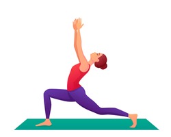 Yoga pose in cartoon power. The woman goes in for sports. Stretching and flexibility. Vector illustration isolated on white background. A cold lifestyle.
