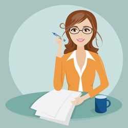 business woman with document writing character