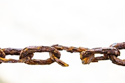 RUST RUSTED METAL CHAIN DETAIL BROKEN WHITE BACKGROUND
