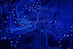 Close up computer graphic mainboard circuit board blue print technology art abstract background on top view