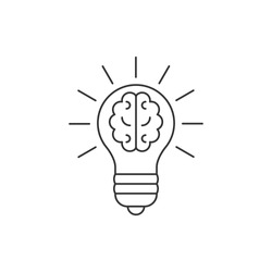 Light bulb with a brain inside line icon