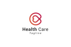 Letter c creative red colour line art heart shape health care logo