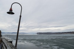 Frozen Lake Champlain in Burlington, Vermont, USA