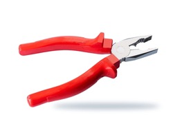 Pliers with red handles isolated on white with clipping path included