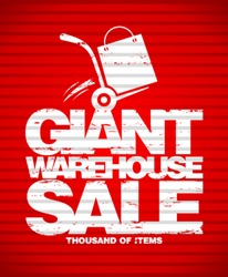 Giant warehouse sale design template with hand truck.