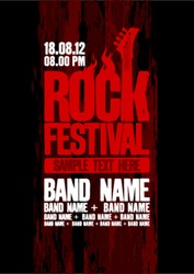 Rock festival design template with bass guitar and place for text.