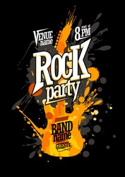 Rock party poster design with electro guitar made from blots