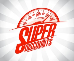 Super discounts design mockup, sale banner with speedometer