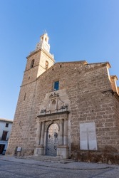 Large church with bell tower in Albaida, Valencia.