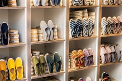 Shop with exhibition and sale of typical colorful espadrilles from Valencia (Spain)