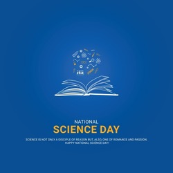 National Science day.open book and science icons concept . 3D illustration