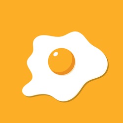 Fried egg isolated on yellow background. Fried egg flat icon. Fried egg closeup