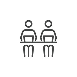 Co working Line Symbol Worker People With Laptops Designers-Development at the Desk. Icon in Outline Style From Pictogram Pack of Coworking, Workplace or Workspace. Custom Vector Sign Editable Stroke.