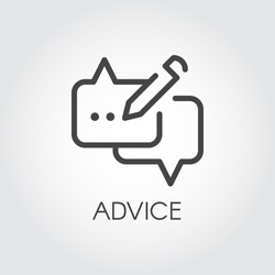 Advice thin line icon. Graphic contour symbol of message bubble with pencil. Interface pictogram for mobile apps, websites, games, social media, instant messengers. Post UI linear label. Vector