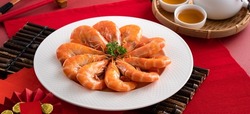 Delicious shrimp soaked in Chinese wine named drunken shrimp for lunar new year's dishes.