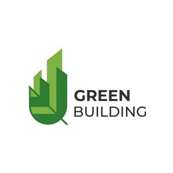 Green building logo design concept, combination of abstract leaf with city town, for eco friendly building logo design vector 