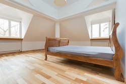 Empty room interior with old fashioned bed