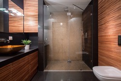 Picture of wooden details in luxury bathroom