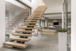 Minimalistic stairs in modern villa interior