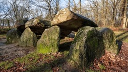 Mossy dolmen D25 in the rural province of Drenthe, The Netherlands.