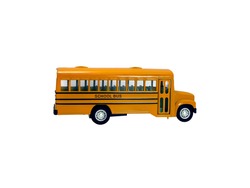 School bus with white top isolated on a white background.Yellow school bus toy model isolated on a white background.