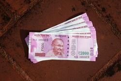 Close up of Indian 2000 rupee notes