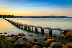 View at the Victor Harbor foot bridge at sunset from the Granite Island, South Australia