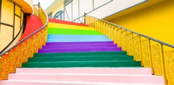 Stair with steps painted in rainbow colorful,Interior Designers