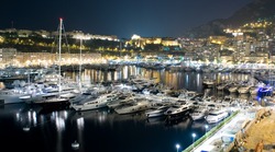 View of Monaco harbour, Monte Carlo in Monaco at night