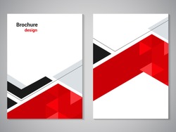 Vector modern brochure, technology design, flyer with futuristic hexagon background. Layout template. Poster of black, grey, red, white color. Geometric magazine cover, arrow, triangle design.