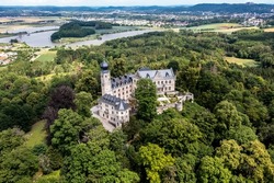 Aerial view, Callenberg Castle, hunting lodge and summer palace of the Dukes of Saxe-Coburg and Gotha, Coburg, Upper Franconia, Bavaria, Germany