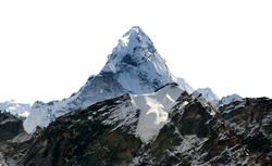 Mount Ama Dablam isolated on white, Khombu valley, Sagarmatha national park, Nepal Himalaya mountain