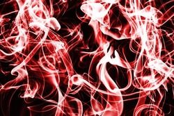 Red smoke flow isolated on black. Gas flow shape effect. Artistic color scent mist background. Magic fog curls.