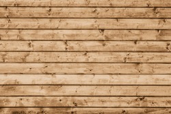 Grunge wood texture. Raw brown wooden wall background. Rustic tree desk with knots pattern. Countryside architecture wall. Village building construction.