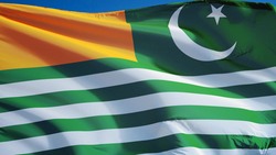 Azad Kashmir flag waving against clean blue sky, close up, isolated with clipping mask alpha channel transparency