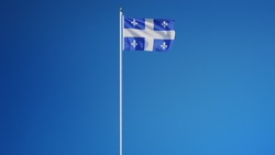 Quebec flag waving against clean blue sky, long shot, isolated with clipping path mask alpha channel transparency