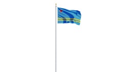Aruba flag waving on white background, long shot isolated with clipping path mask alpha channel transparency