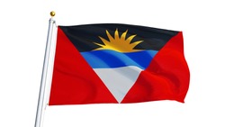 Antigua and Barbuda flag waving on white background, close up, isolated with clipping path mask alpha channel transparency
