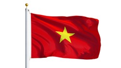 Vietnam flag waving on white background, long shot, isolated with clipping path mask alpha channel transparency