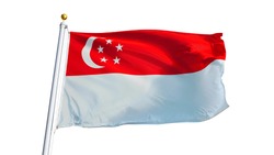 Singapore flag waving on white background, close up, isolated with clipping path mask alpha channel transparency