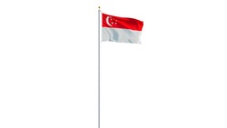 Singapore flag waving on white background, long shot, isolated with clipping path mask alpha channel transparency