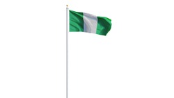 Nigeria flag waving on white background, long shot, isolated with clipping path mask alpha channel transparency