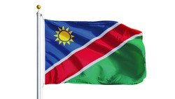 Namibia flag waving on white background, close up, isolated with clipping path mask alpha channel transparency