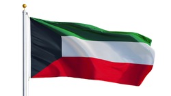 Kuwait flag waving on white background, close up, isolated with clipping path mask alpha channel transparency