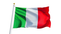 Italy flag waving on white background, close up, isolated with clipping path mask alpha channel transparency